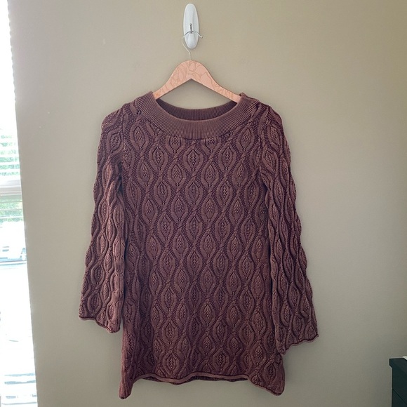 Women’s Soft Surroundings Brown Snow Wash Diamond Cable Knit Sweater Siz… - Picture 2 of 6